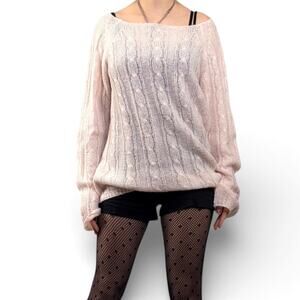 J. Crew Pale Pink Cable Knit Mohair Blend Knit Sweater Sz Medium